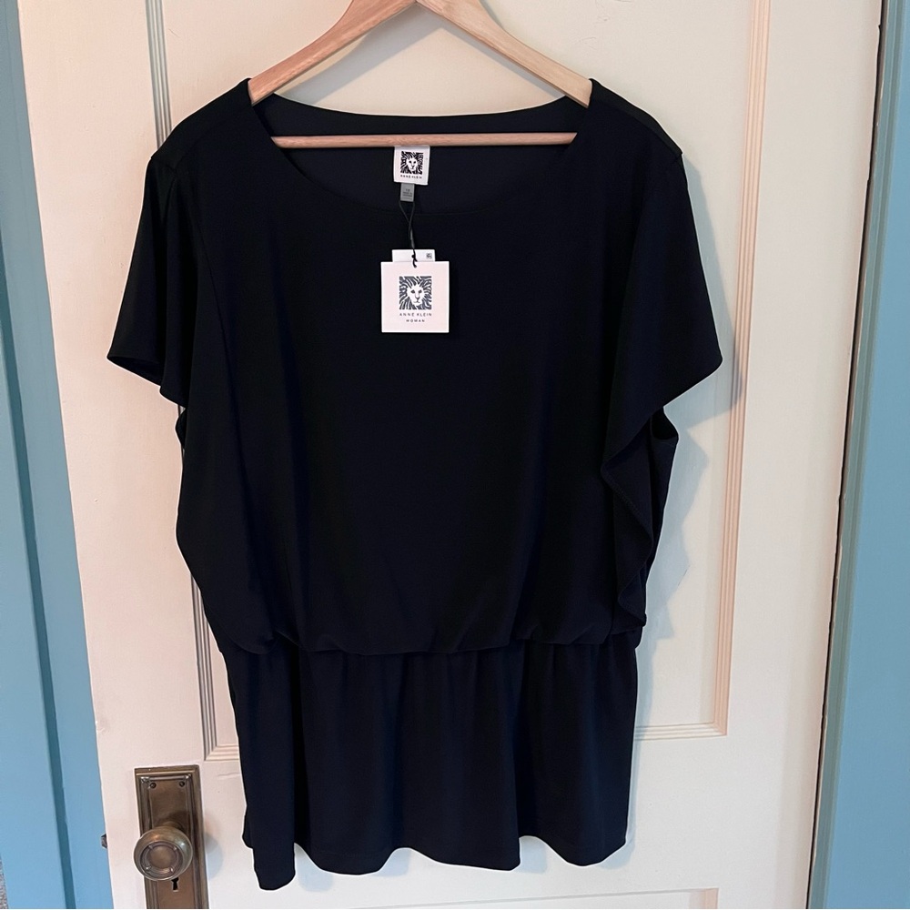 Anne Klein 1X Black Peplum Top